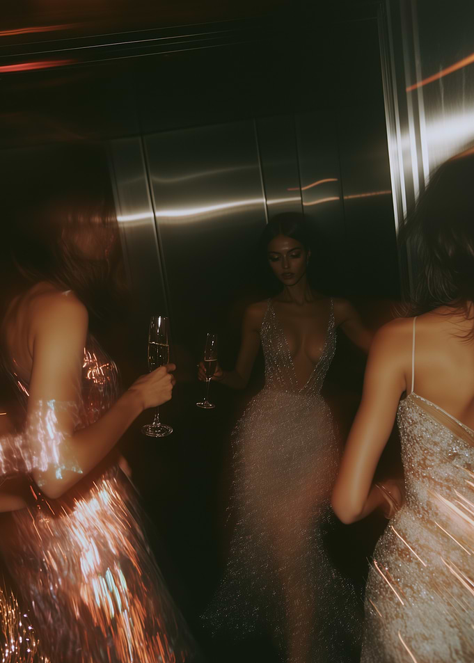 Glamorous Party in an Elevator