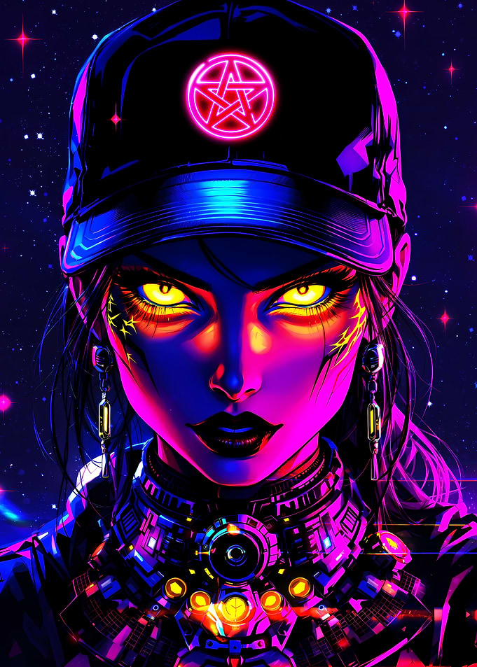 Cyberpunk Woman with Pentagram