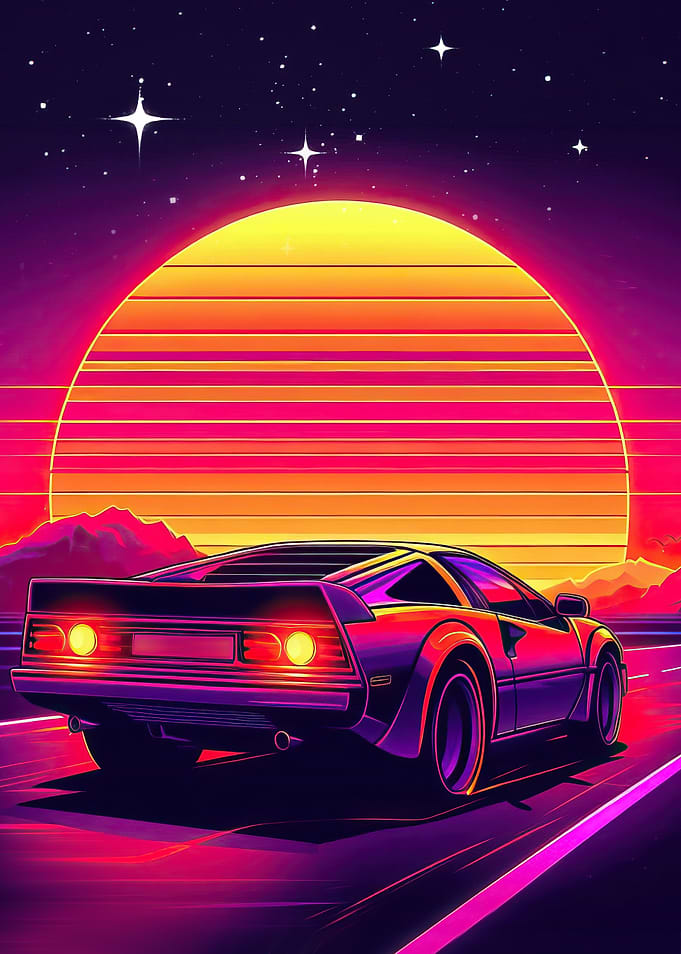 Retro Sunset Car
