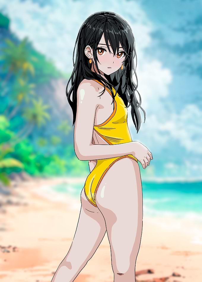 Anime Girl in Yellow Swimsuit