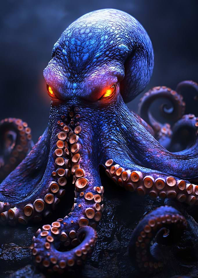 Giant Octopus with Glowing Eyes