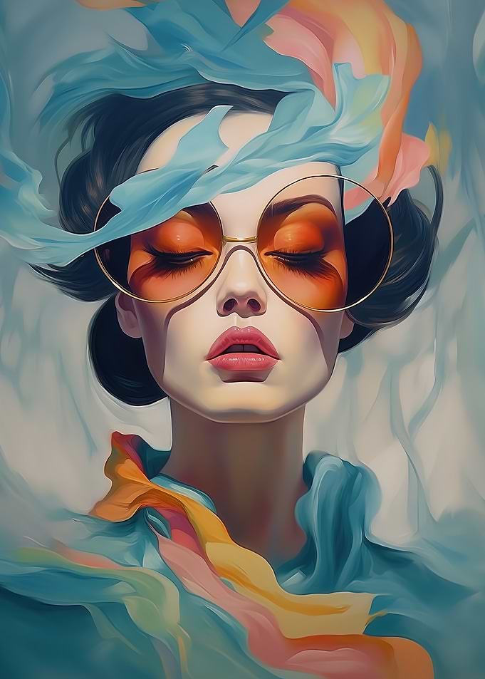 Woman in Sunglasses with Flowing Fabric