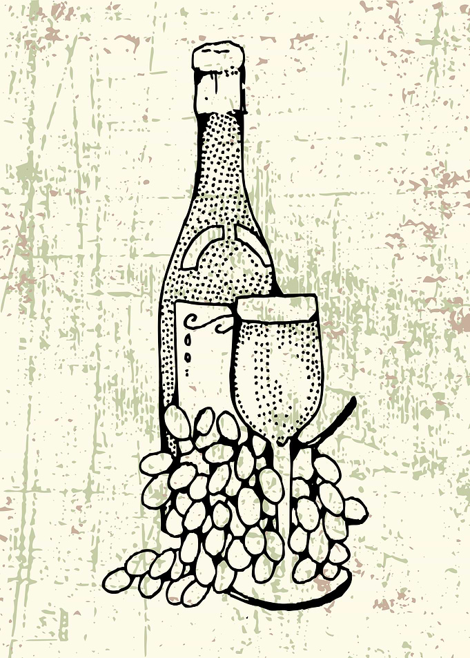 Wine Bottle and Grapes