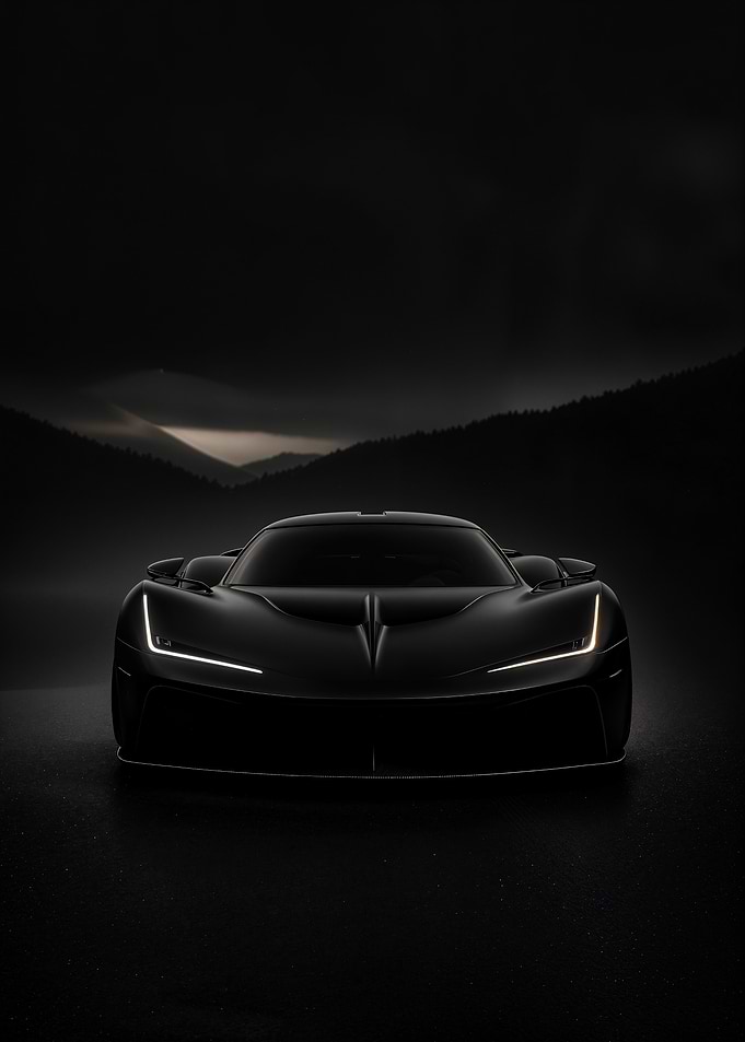 Black Sports Car in Darkness
