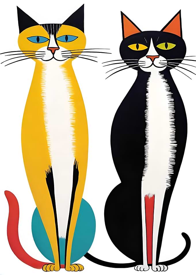 Two Cats in Bold Colors