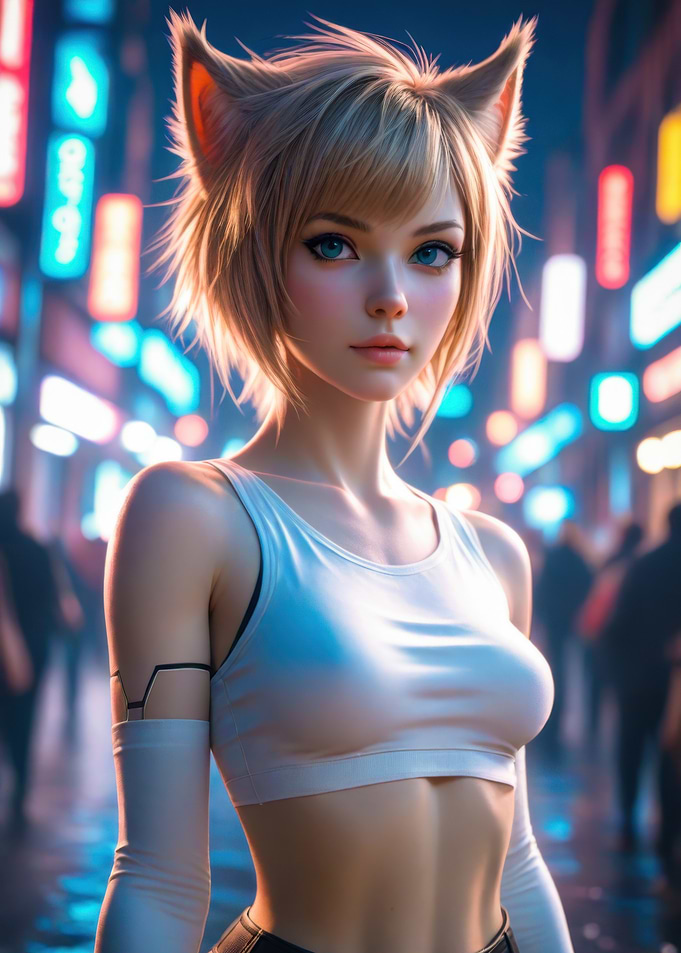 Cat-eared Girl in Neon City