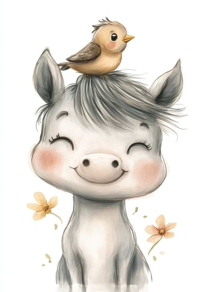 Cute Horse with Bird