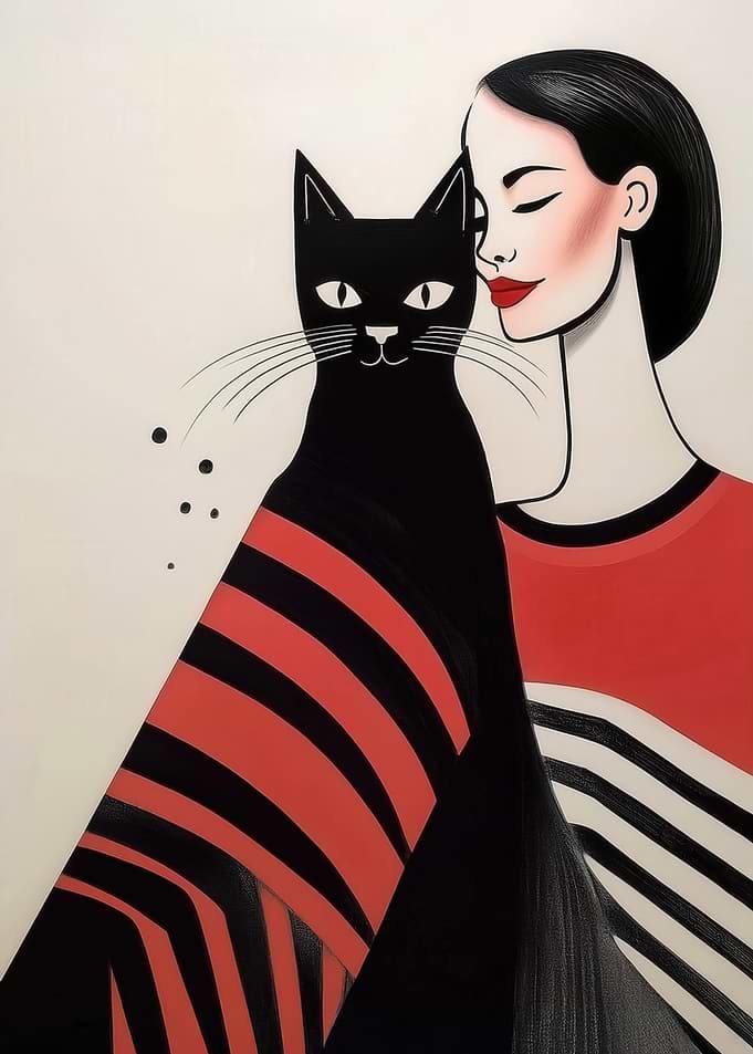 Woman and Black Cat