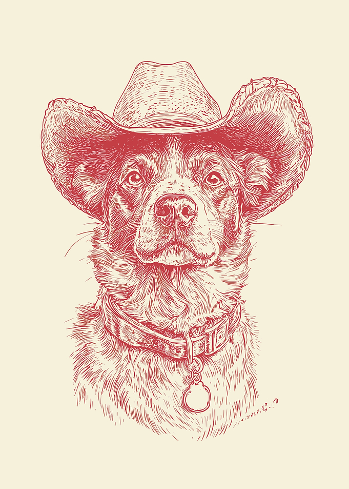 Dog in Cowboy Hat Western Vintage Poster