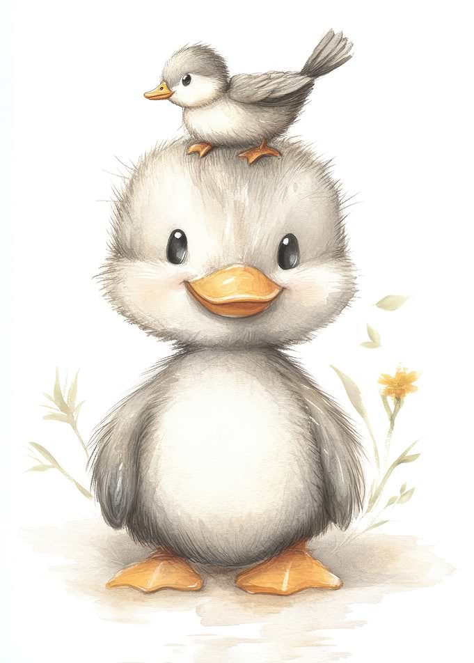 Cute Duckling with Bird
