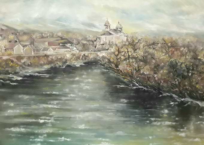 River village in winter