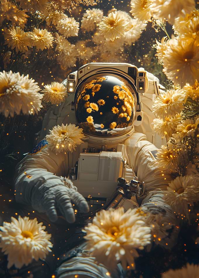 Surrounded by floating golden chrysanthemums the a Art