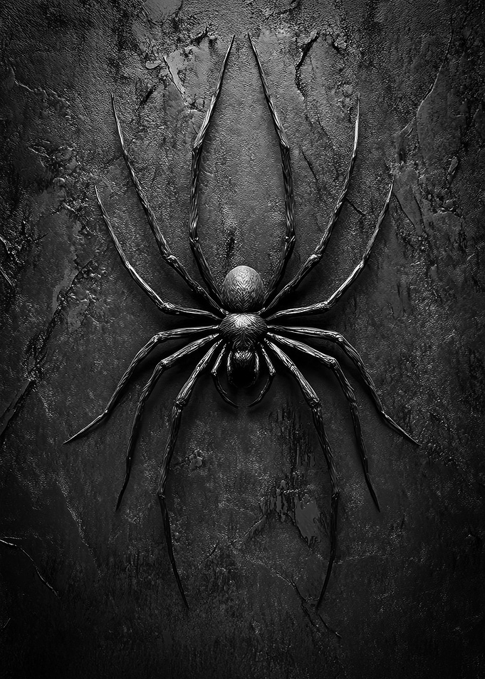 Black Spider on Dark Background