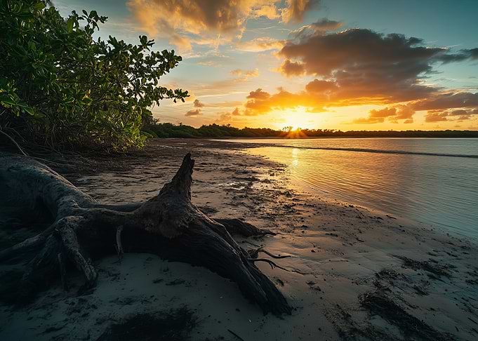 Sunset Beach with Driftwood