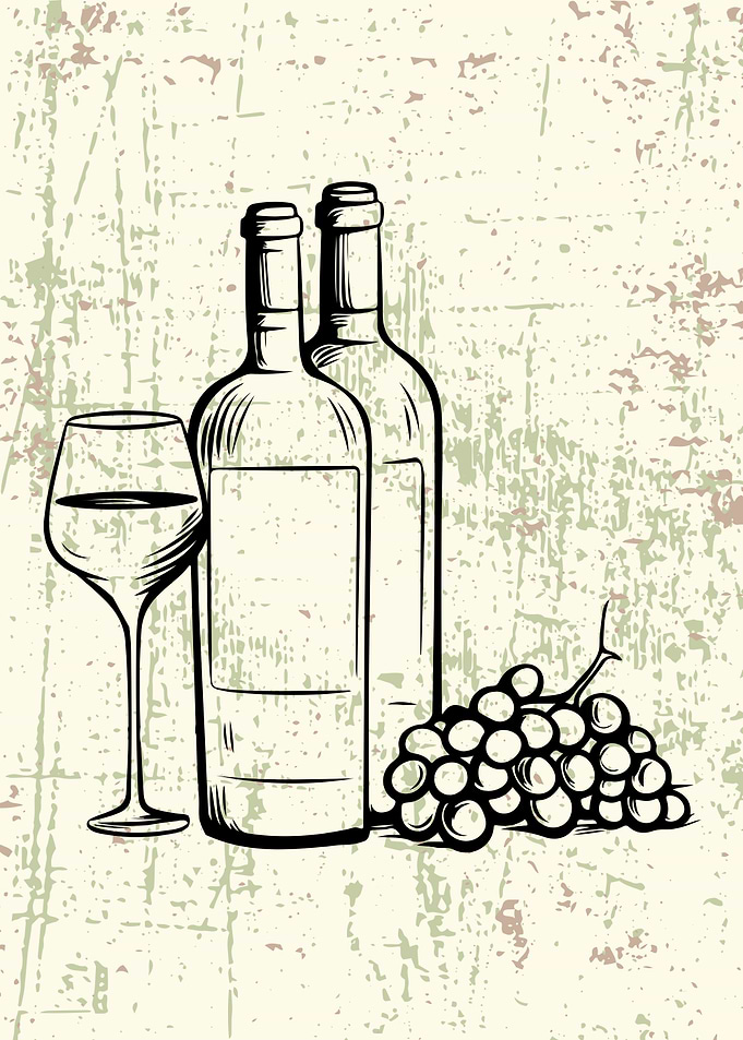 Wine Bottle and Grapes Illustration