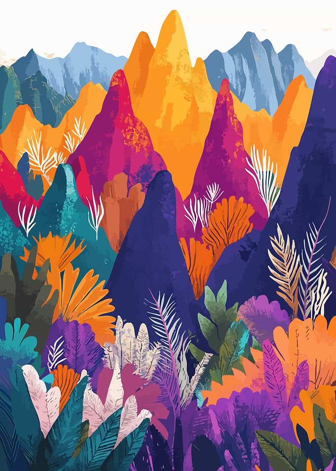 Vibrant Mountain Landscape Minimalist Art