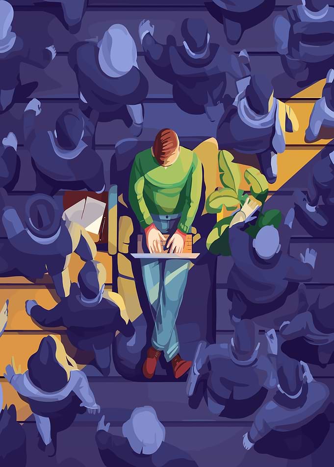 Man Working in Crowd