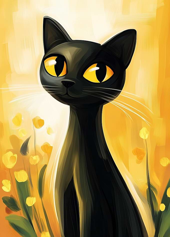 Black Cat in Yellow Field