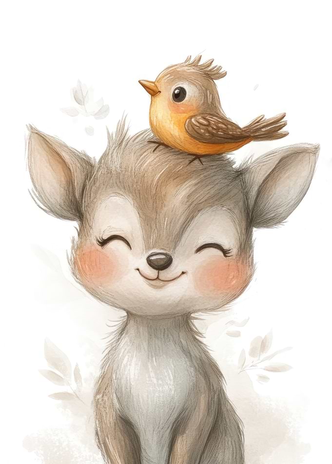Cute Deer and Bird
