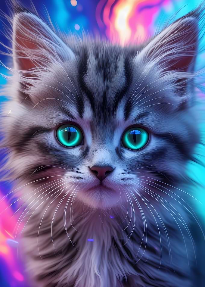 Cute Kitten with Neon Lights