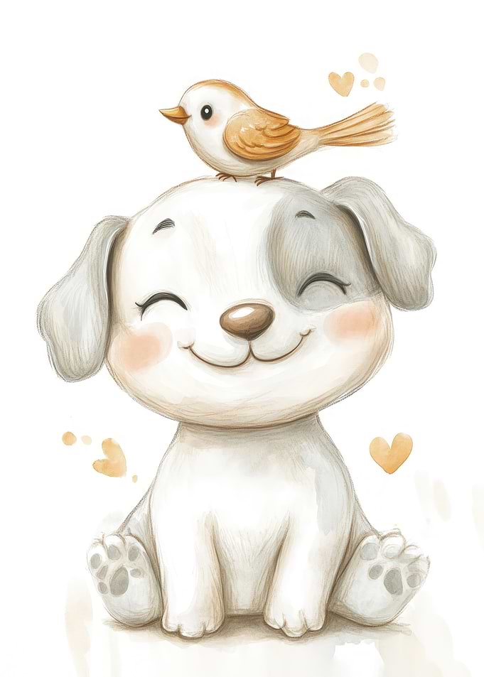 Cute Puppy with Bird