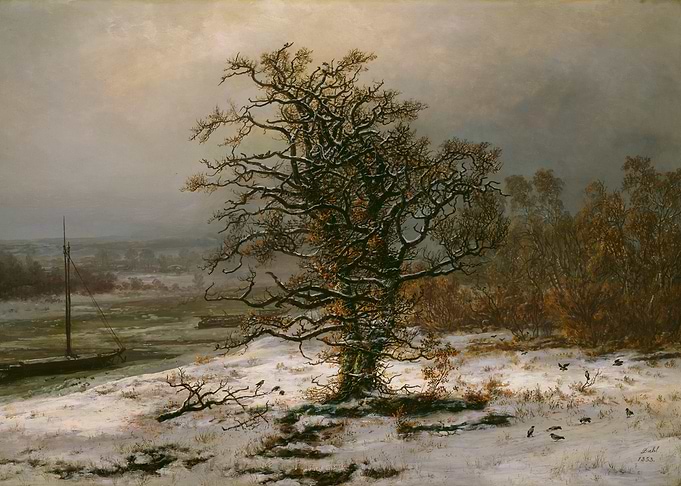 Oak Tree by the Elbe in Winter (1853)