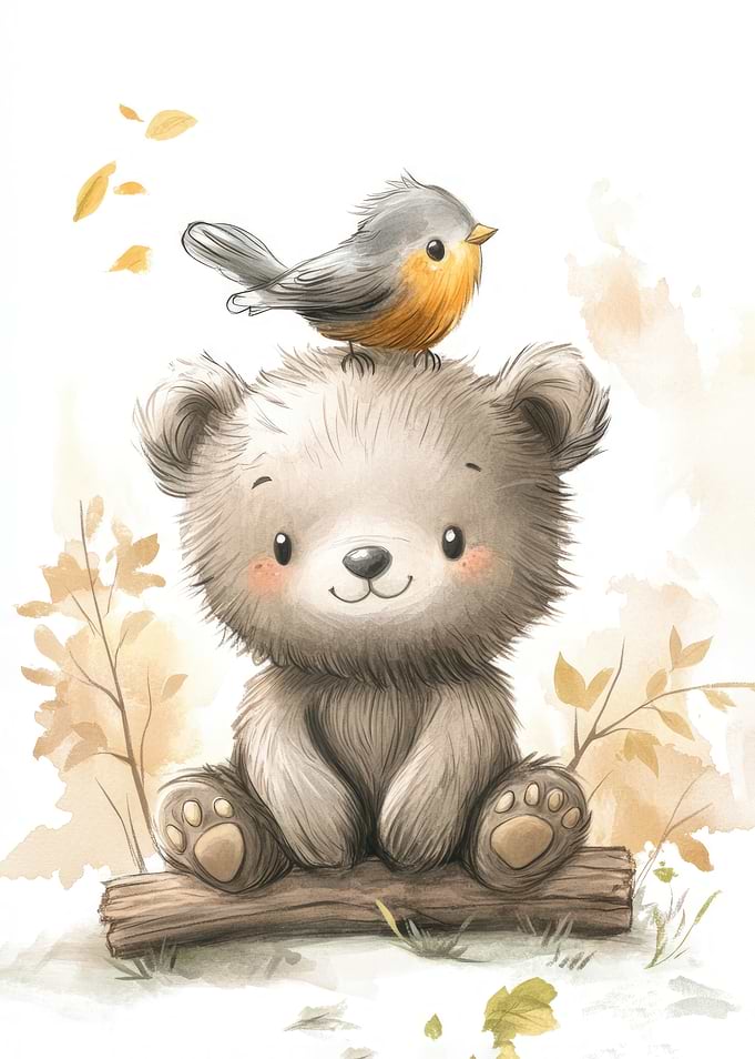Cute Bear and Bird