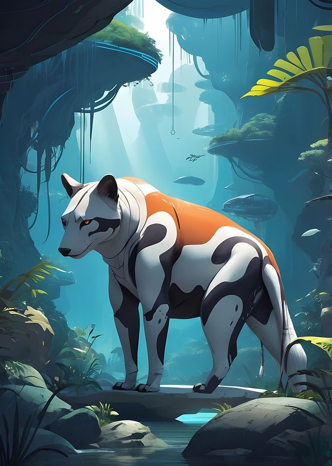 Cyberpunk Wolf in Lush Forest
