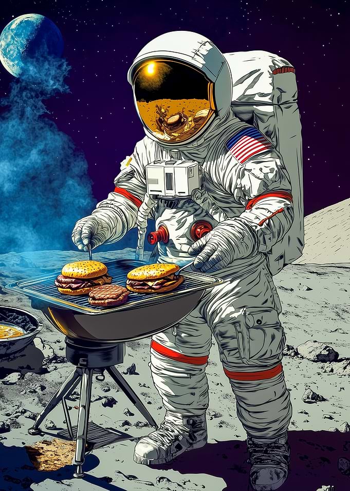 Astronaut Grilling on the Moon