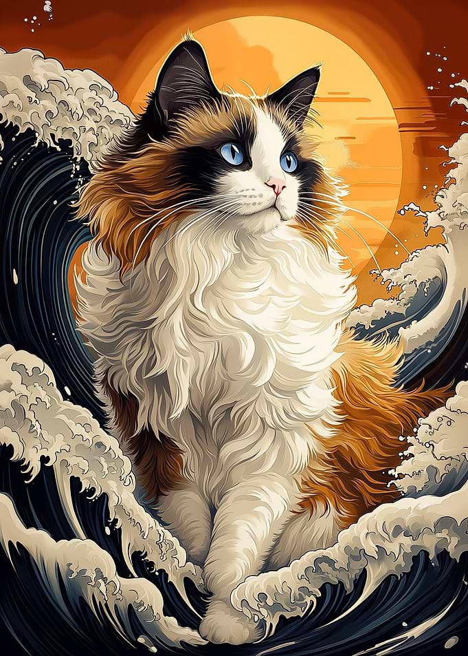 Ragdoll Cat in the Waves