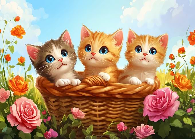 Cute Kittens in Basket
