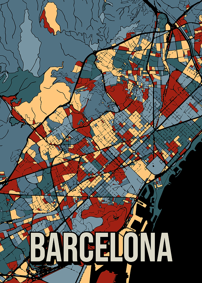 Barcelona Spain City Map Art