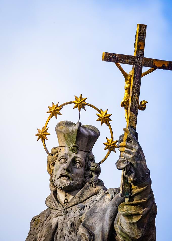 Stone Statue of John of Nepomuk with Cross