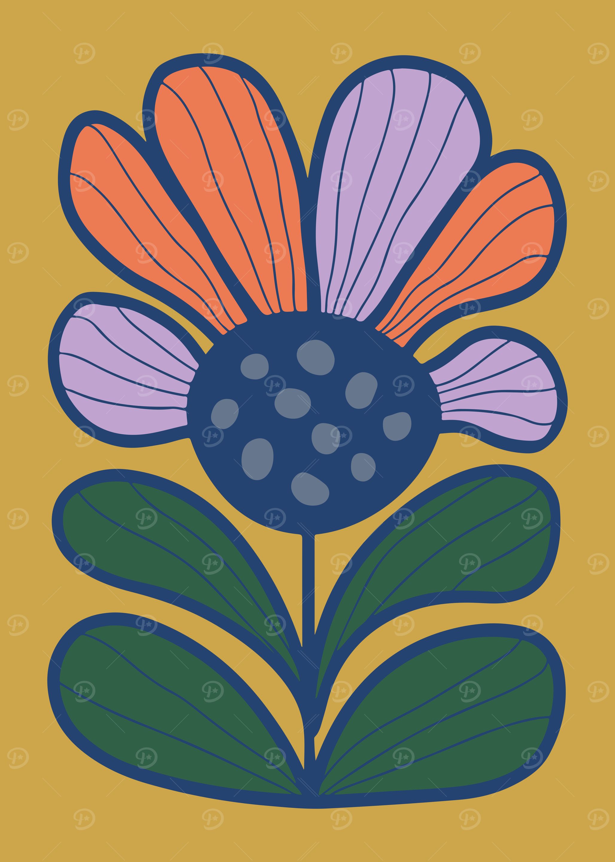 Abstract Scandinavian Folk Flower in Muted Colors