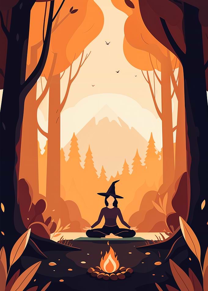 Witch Meditating in Forest