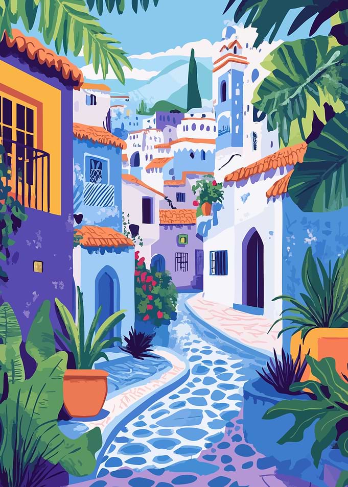 European Village Scenery Minimalist Art