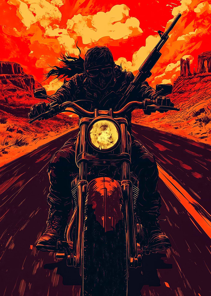 Motorcycle Rider in Desert