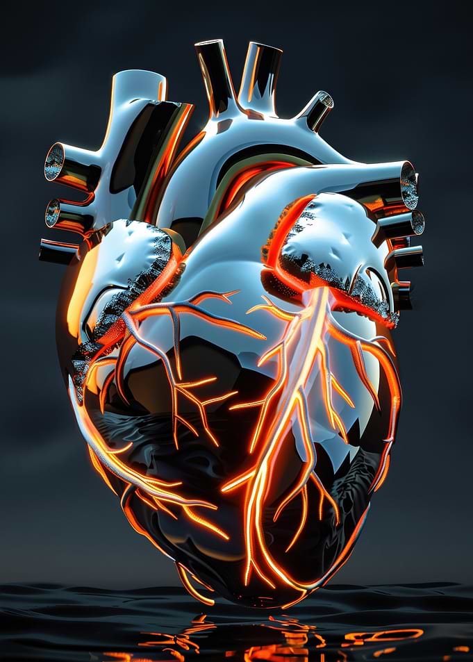 Metallic Heart with Glowing Veins
