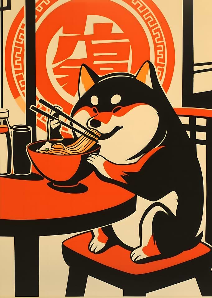 Shiba inu Eating Ramen