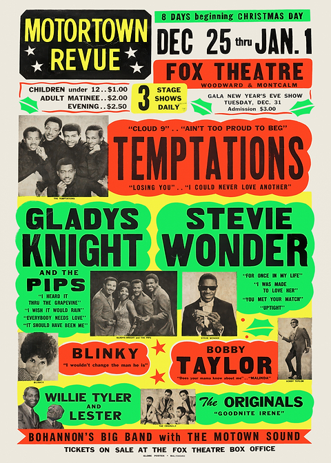 Motown Revue Concert Poster — retro concert bill printed on metal