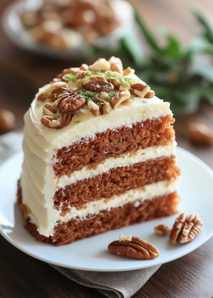 Pecan Topped Cake Slice