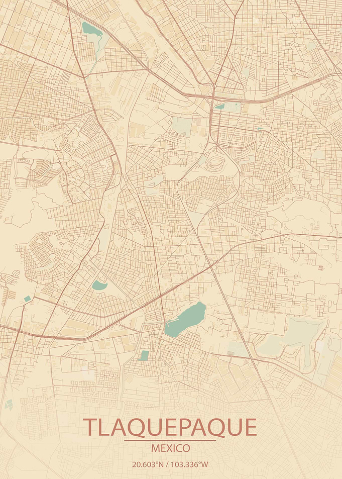Tlaquepaque Mexico Vintage Style City Map