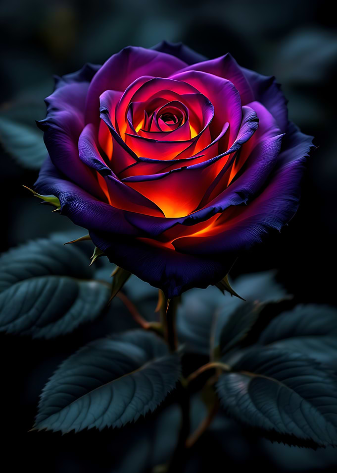 Single Purple Rose with Glowing Center