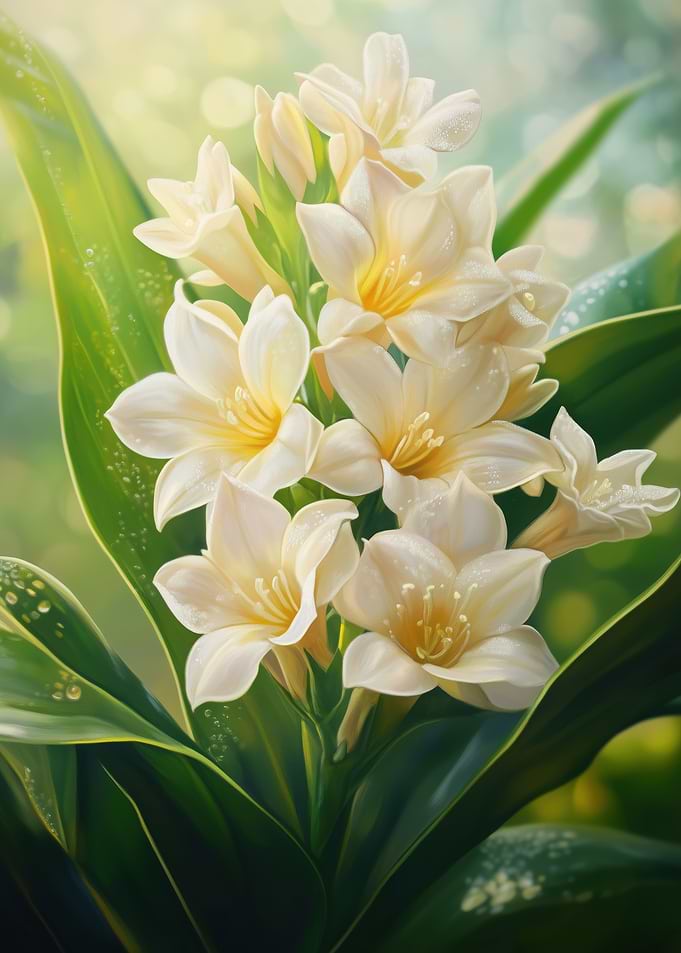 White Tuberose with Green Leaves