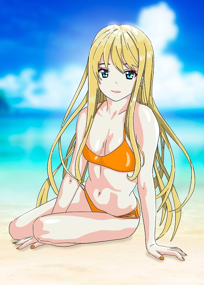 Anime Girl in Bikini on Beach