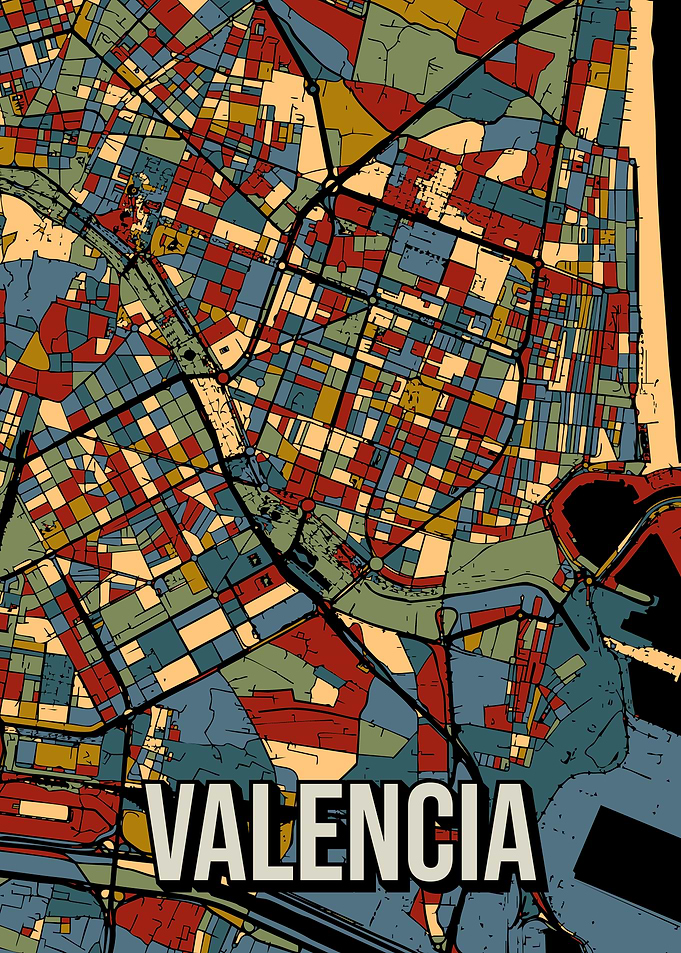 Valencia Spain City Map Art