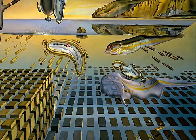 Surrealist Clock and Fish by salvador dali