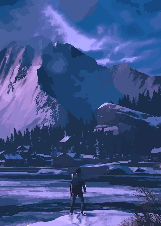 Lone Figure in Snowy Landscape