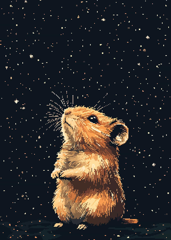 Hamster and Stars Pixel Art