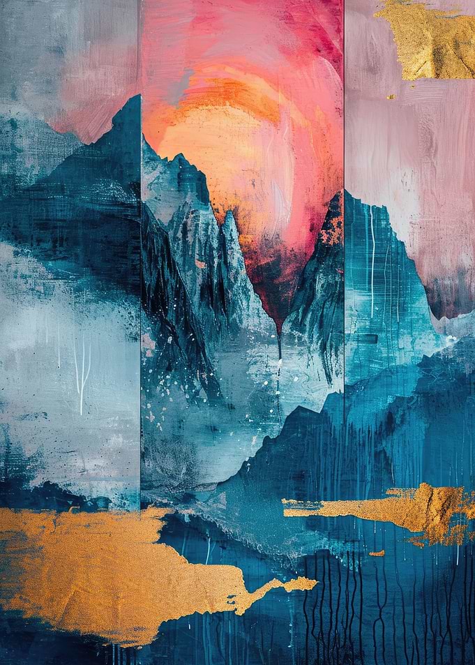 Abstract Sunset Over Teal Mountains